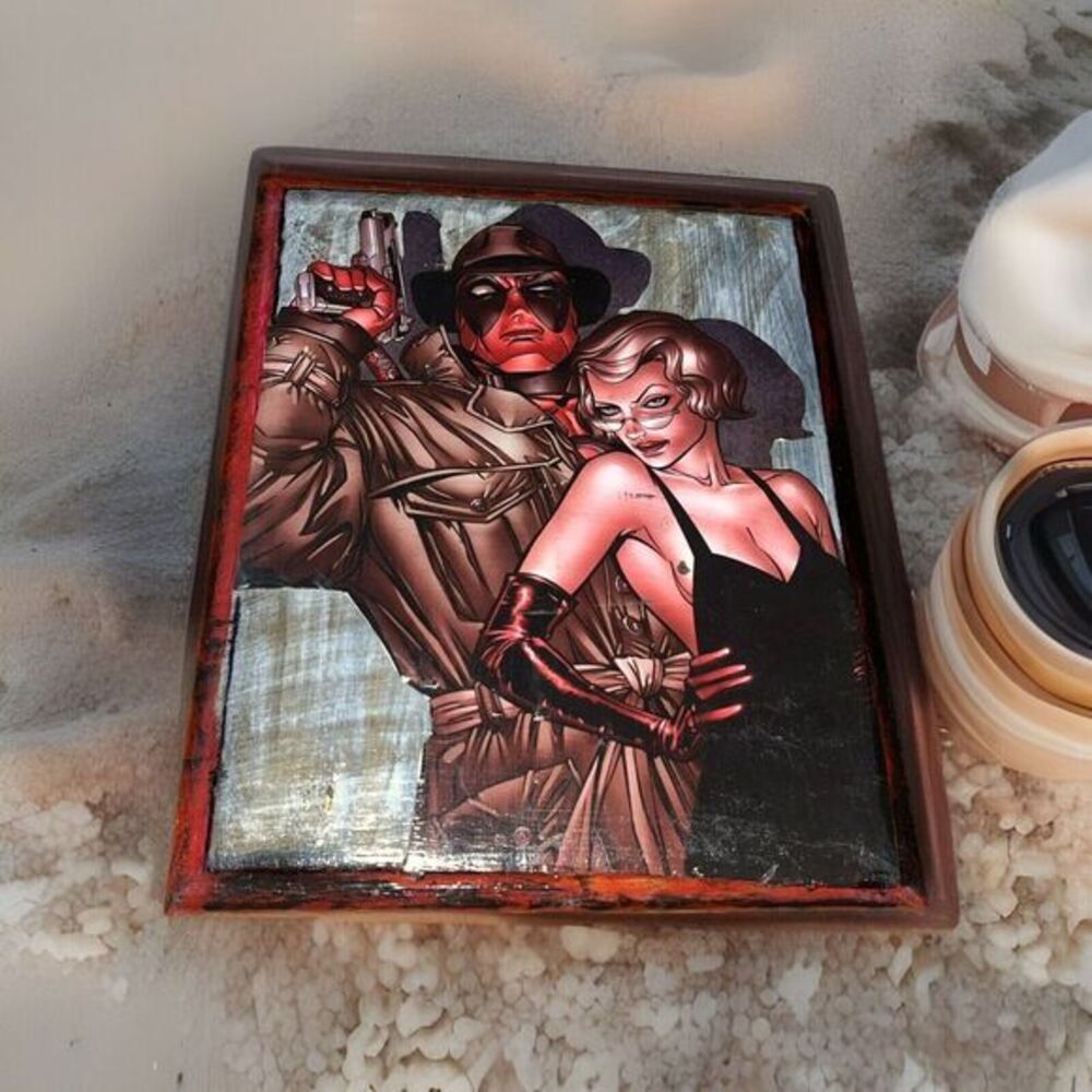 Deadpool Private Eye by Patrick Zircher 11.5x9.5 Wooden Frame Marvel Comics Art